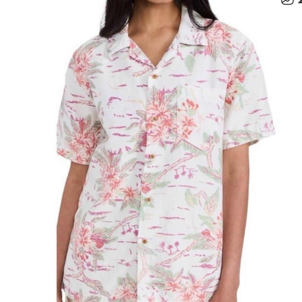 MOTHER The Islander Button Down Women’s Shirt in Aloha- Pink/White- S